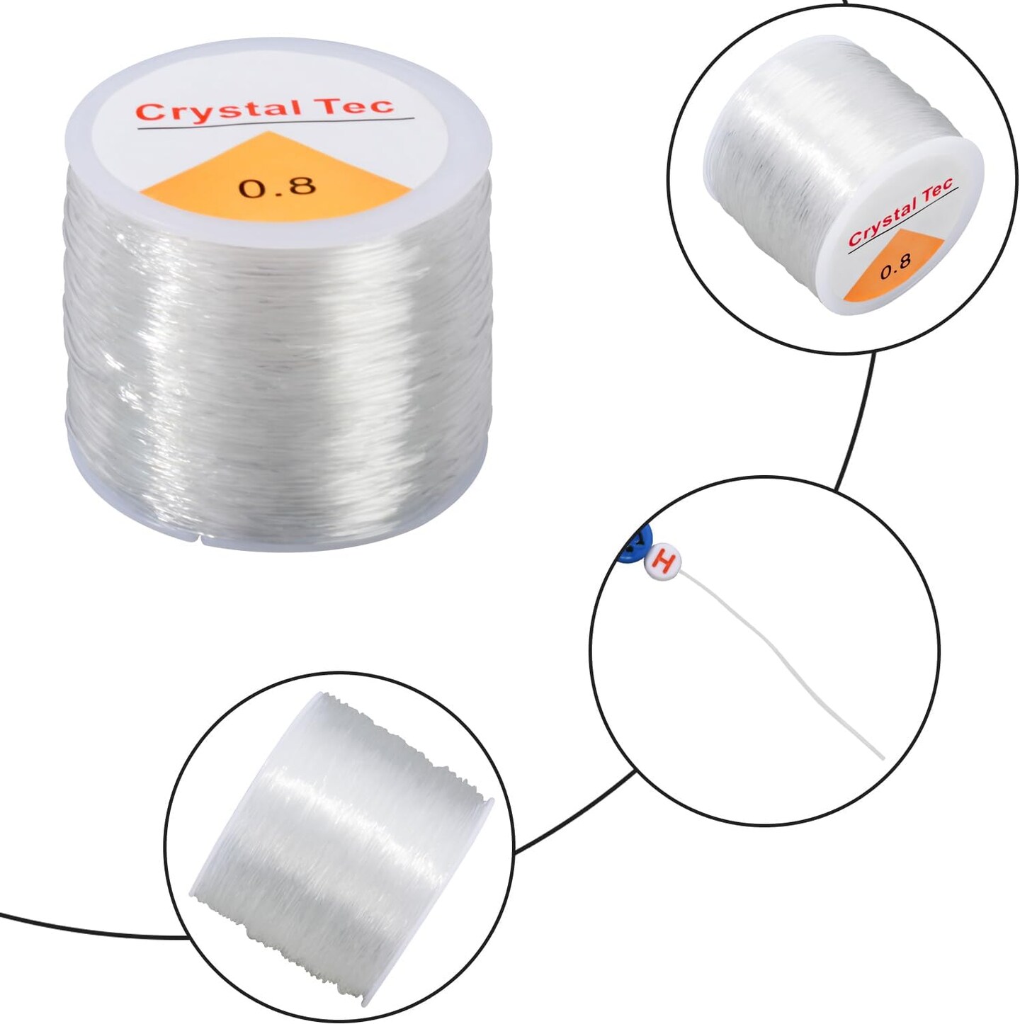 Clay Bead String, 0.8mm*100M Clear Elastic String Cord for Bracelet, Beading and Jewelry Making, Stretchy String for Clay Beads, Bracelet Charms, Pony Beads, Stone Beads