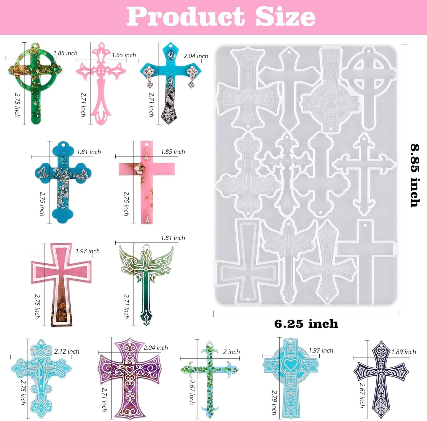 Cross Resin Molds,12 Cavity Epoxy Resin Cross Molds Silicone Molds for Keychain DIY Craft Necklace Jewelry Pendant Making Halloween Gifts