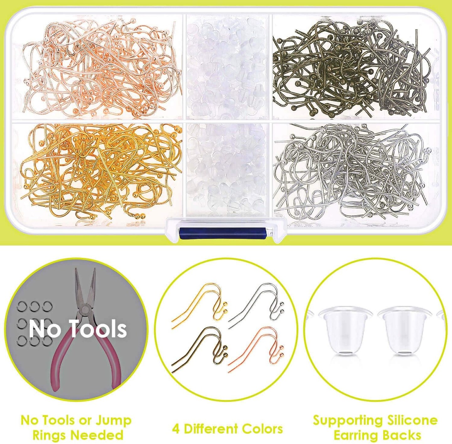 Earring Hooks, 480pcs Earring Making Kit Includes 240pcs French Earring Hooks Ear Wire and 240pcs Earring Backs for Jewelry Making Supplies and DIY Earring Making