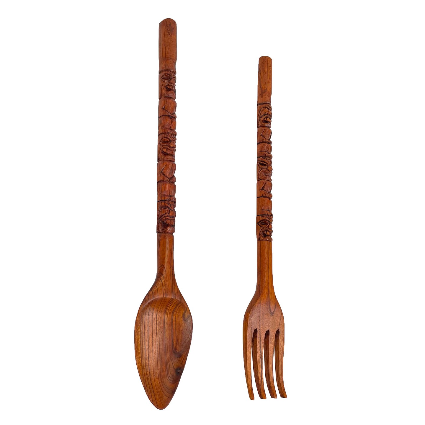 Carved Tiki Spoon &#x26; Fork Wooden Wall Decor Art Utensil Decoration Set