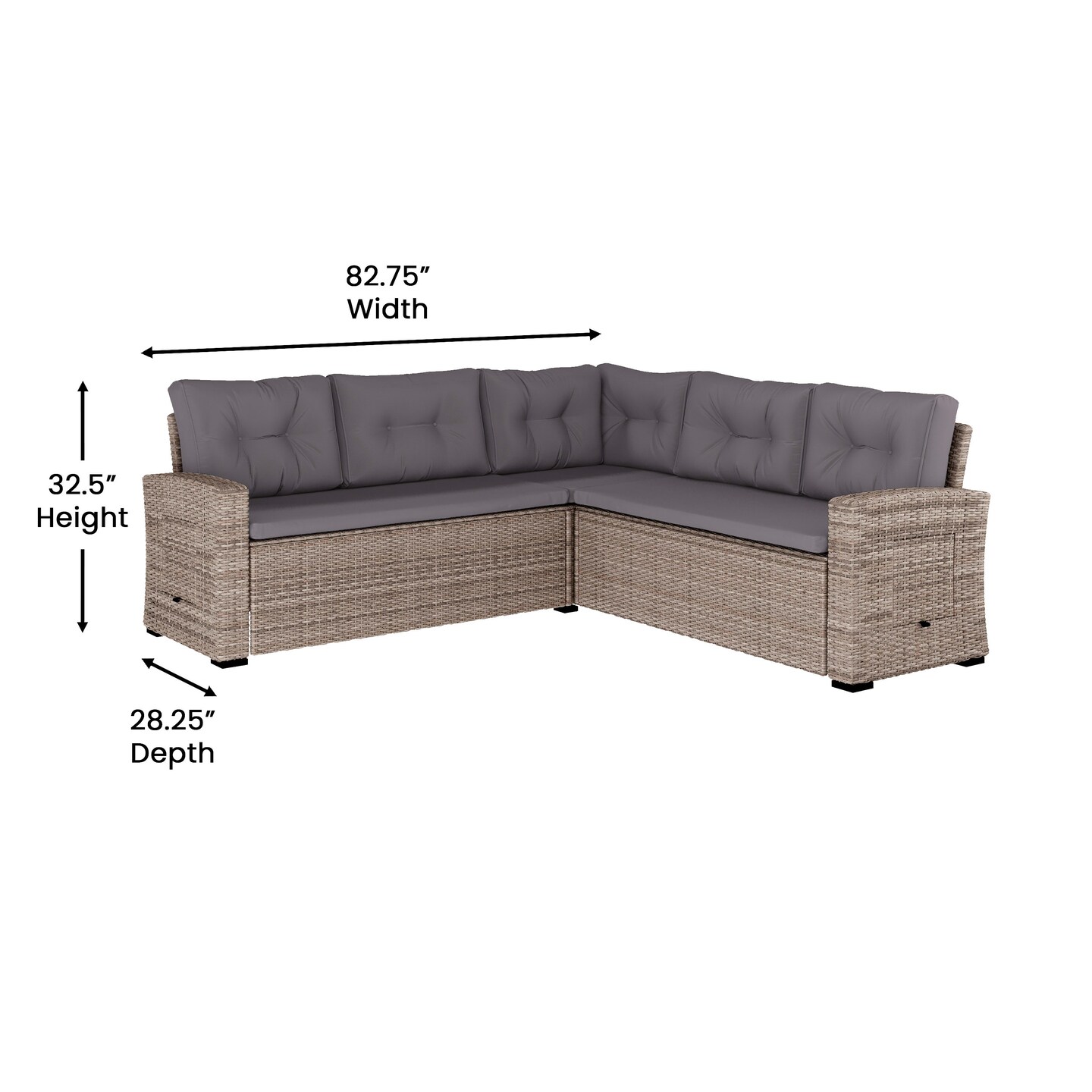 Merrick Lane Shelton Indoor/Outdoor L-Shaped Sofa/Dining Table Conversation Set with Wicker Rattan Construction and Weather-Resistant Cushions