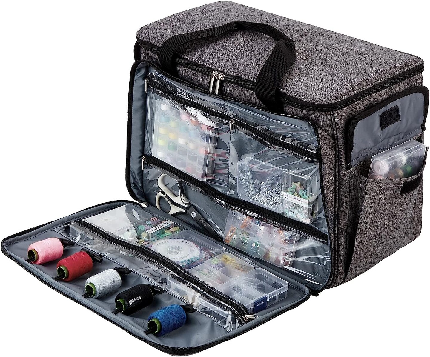 Sewing Machine Carrying Case with Multiple Storage Pockets, Universal Tote Bag with Shoulder Strap Compatible with Most Standard Singer, Brother, Janome, Grey (Patent Design)