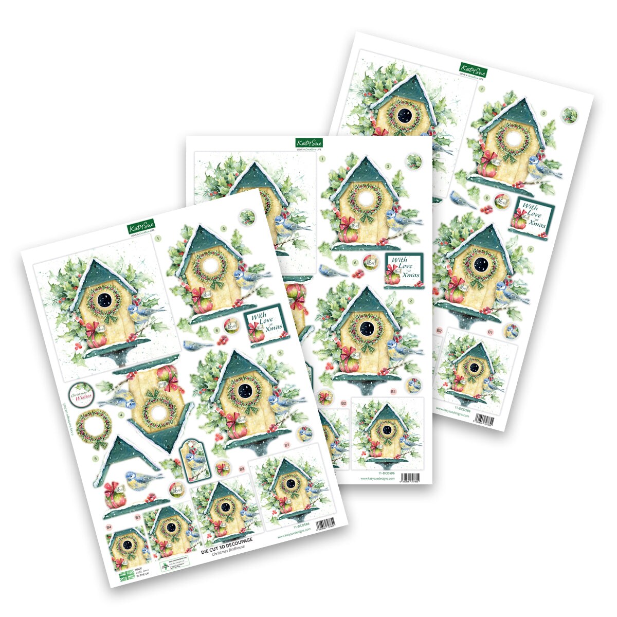 Katy Sue Die Cut Decoupage &#x2013; Xmas Birdhouse (Pack Of 3)