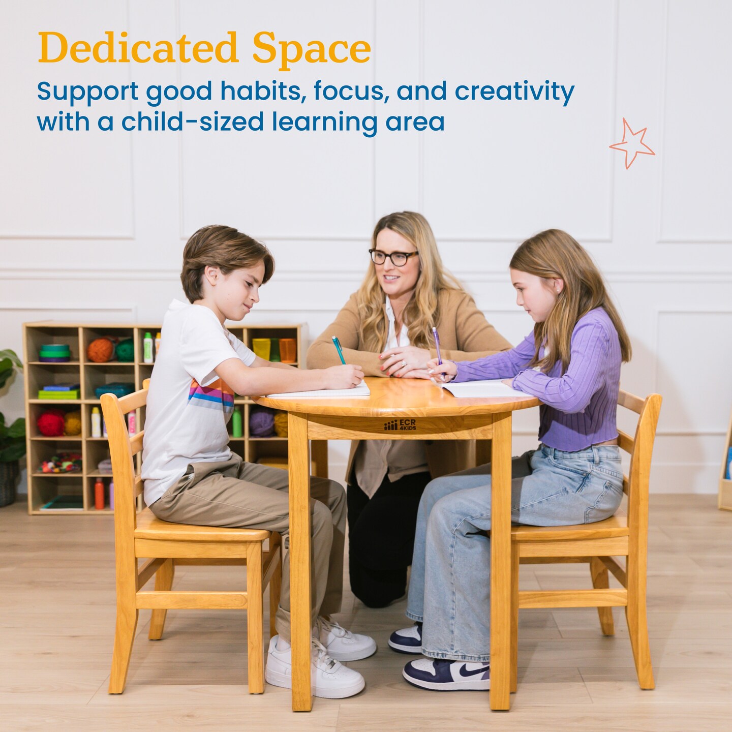 30in D Round Hardwood Table with 28in Legs and Two 16in Chairs, Kids Furniture