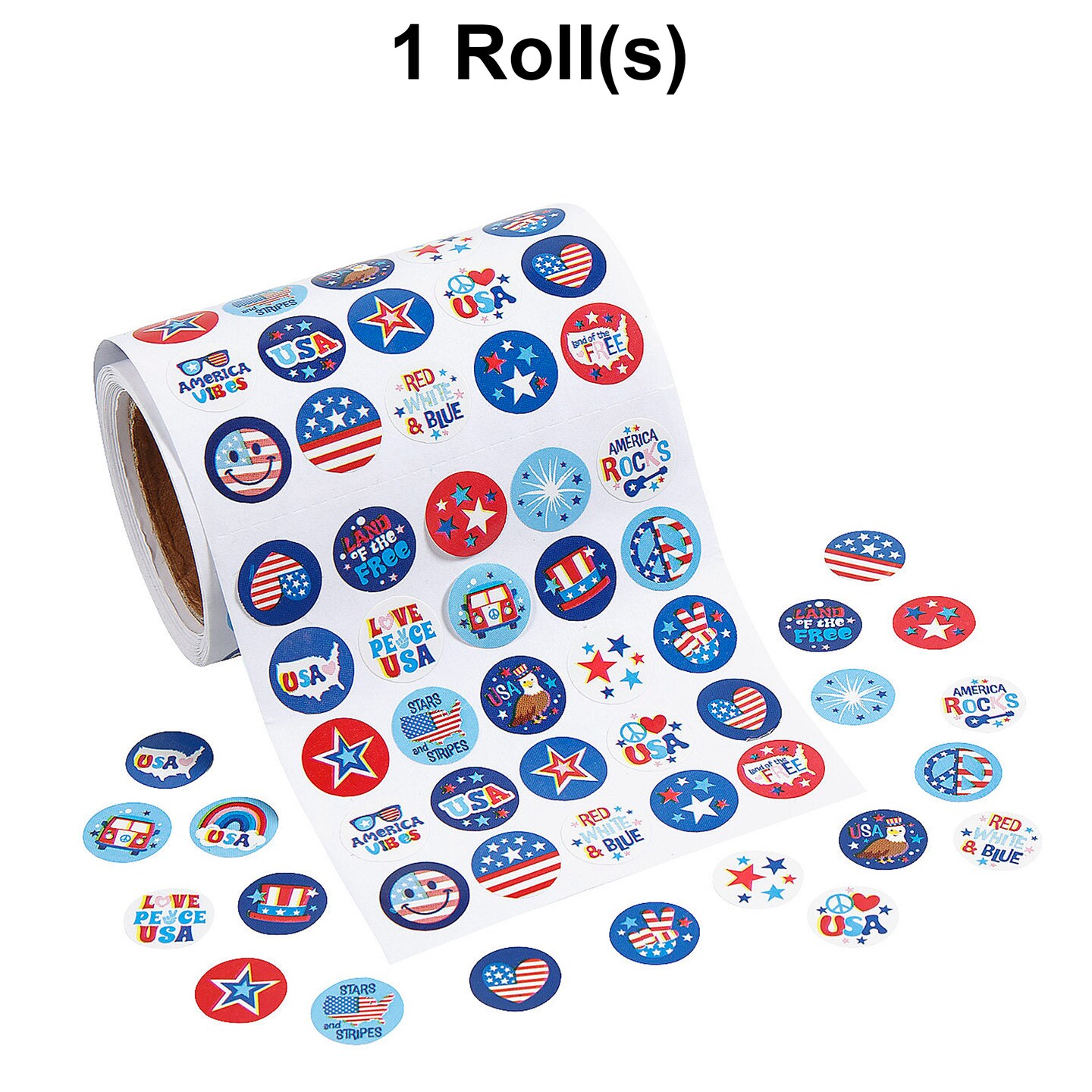 Mini Patriotic Sticker Roll Bulk 1000 Pc