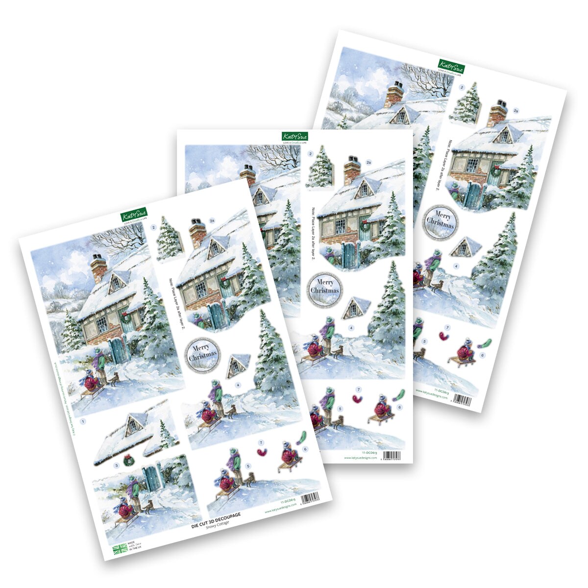 Katy Sue Die Cut Decoupage &#x2013; Snowy Cottage (Pack Of 3)