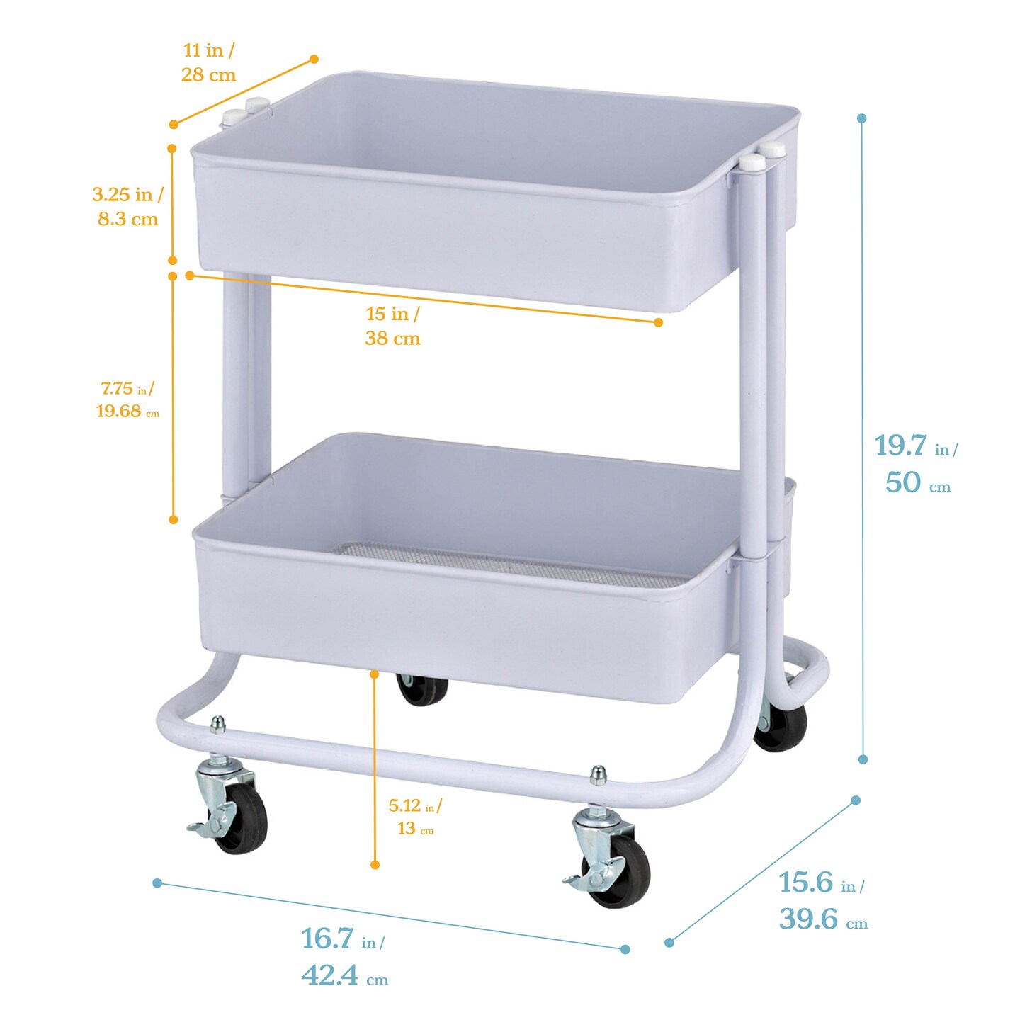 2-Tier Metal Rolling Utility Cart, Mobile Storage Organizer