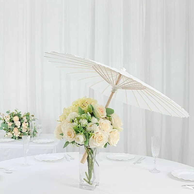 2 White 32&#x22; Decorative Paper Umbrellas