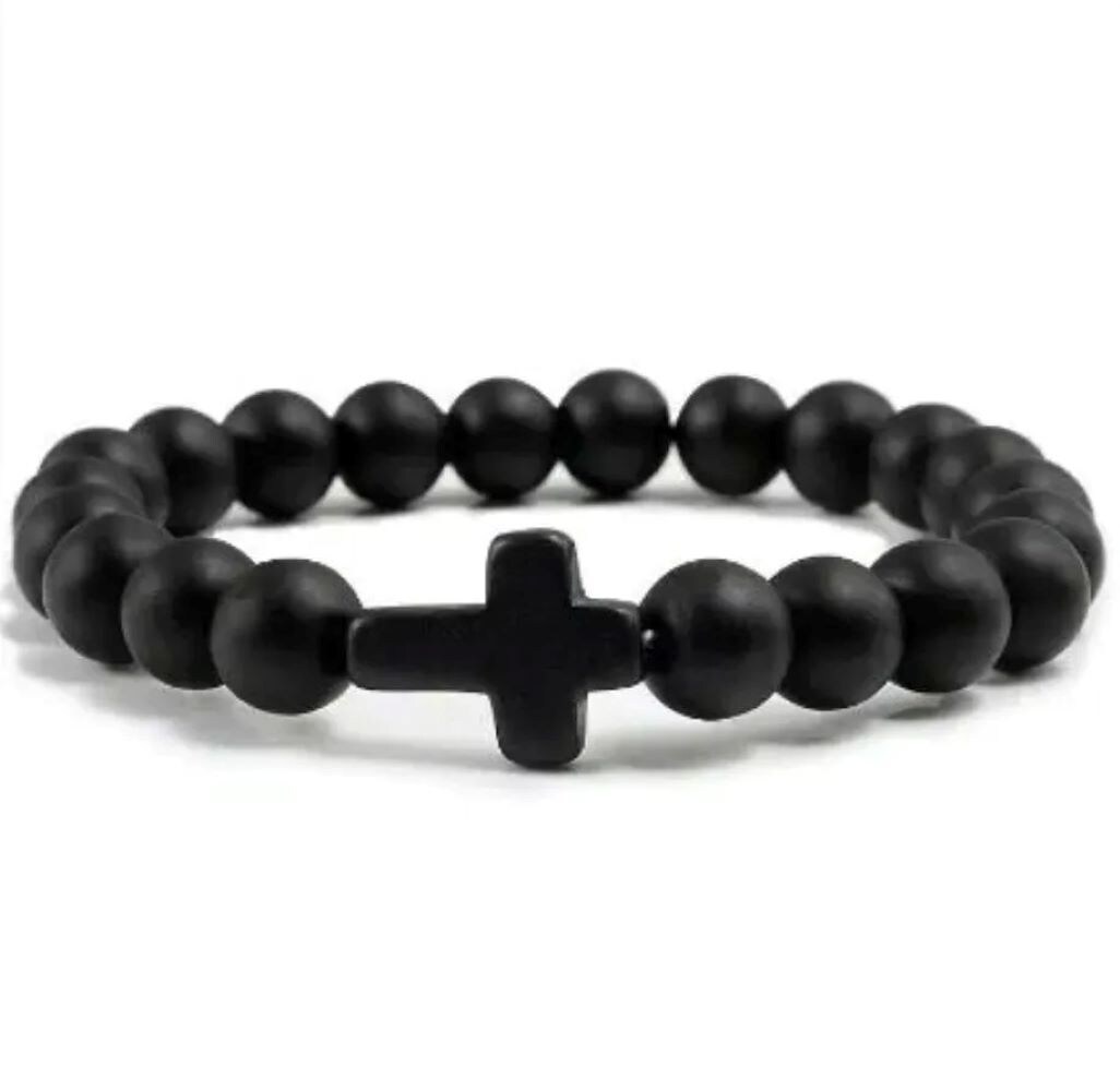 Kitcheniva Cross Black Lava Matte Beaded Bracelets