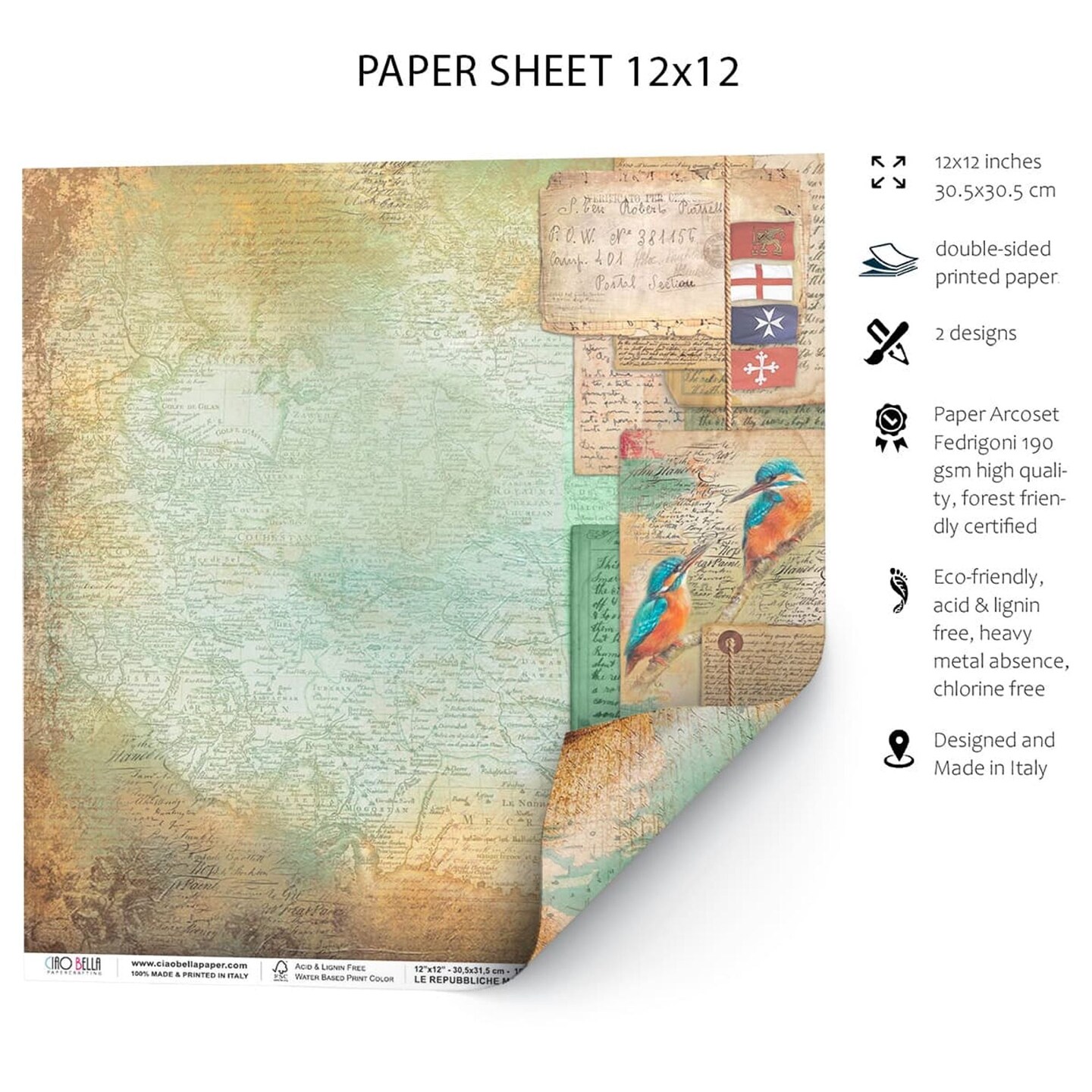 Ciao Bella  Diario Di Bordo Paper Sheet 12&#x22;x12&#x22; 1 Sheet