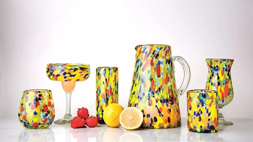 Amici Home Authentic Mexican Recycled Glassware Carnaval Pitcher, 80 Ounces