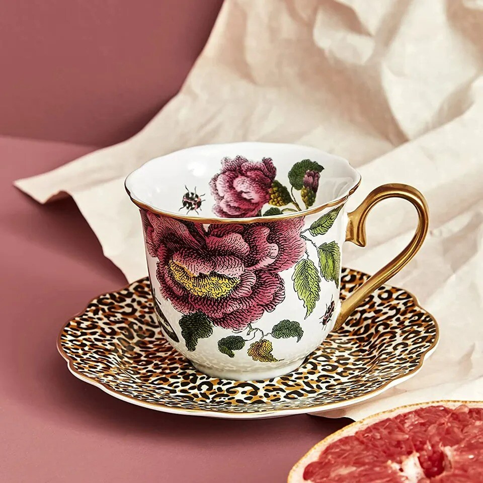 Spode Creatures of Curiosity Leopard Teacup and Saucer (White/Leopard)