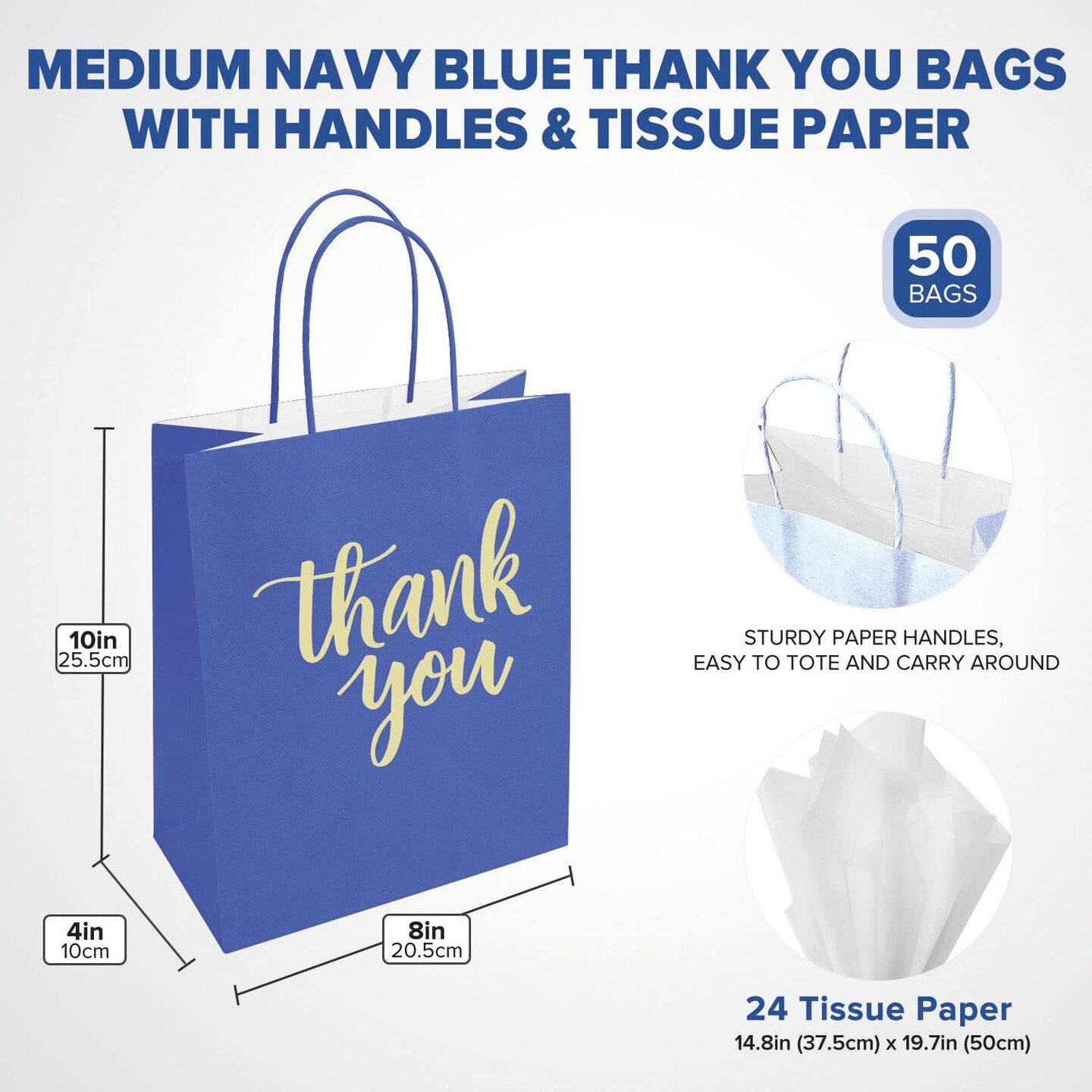 50 Pack Gift Bags with Handles and Tissue Paper