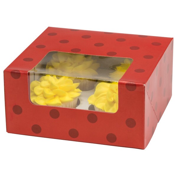 Red with Dots 4 Count Cupcake Cake Box 24ct