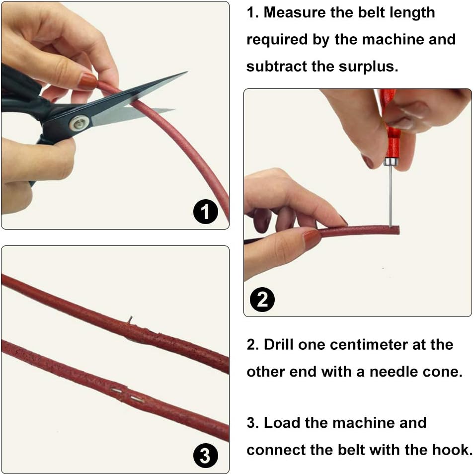 2 Piece Treadle Sewing Machine Belt, 183cm 3/16&#x22; Replacement Leather Belt Treadle Parts with Hooks,Sewing Bobbins,Needle Threader, Needles,Scissors Compatible with Singer/Jones Sewing Machine