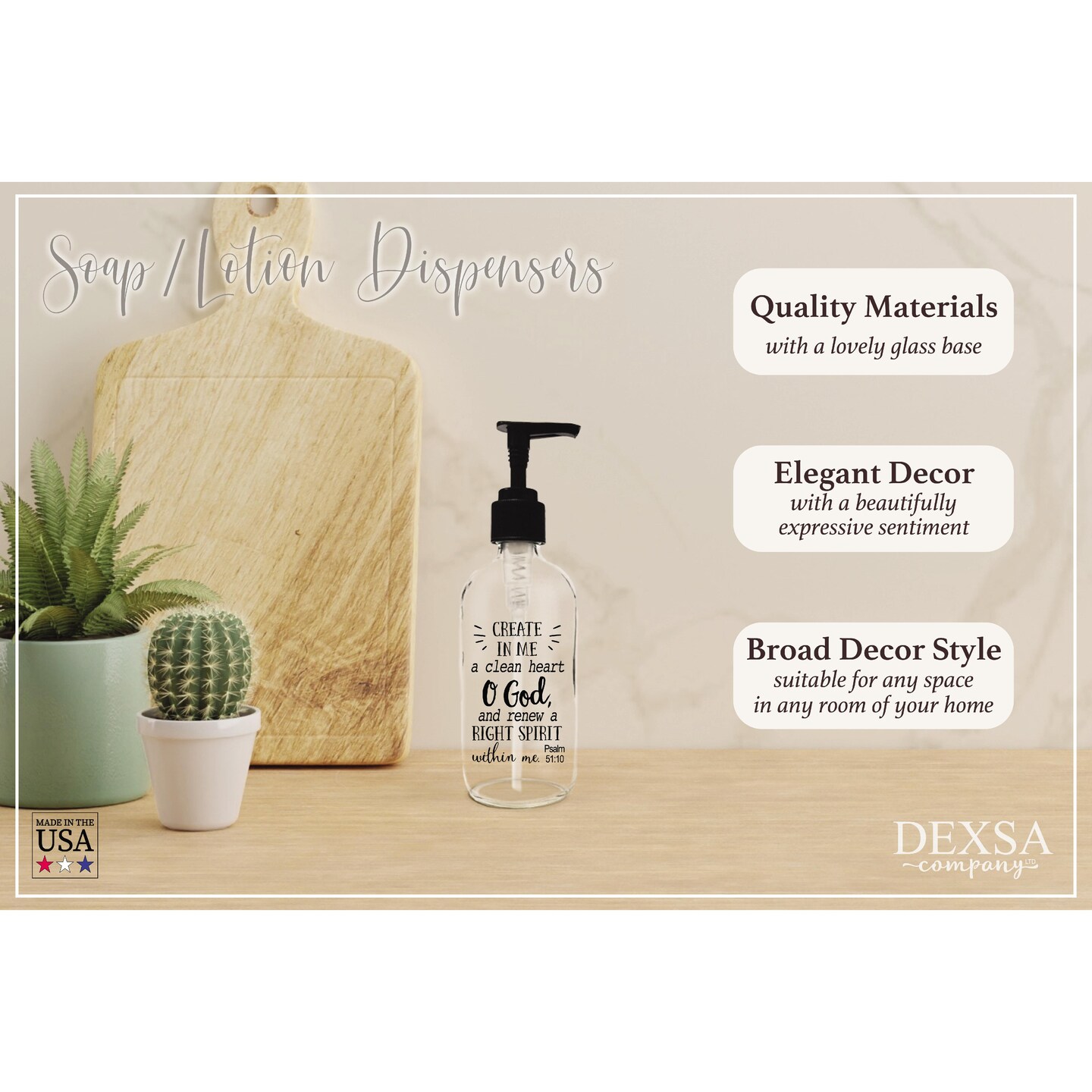 Create In Me A Clean Glass Soap Dispenser 8 ounces