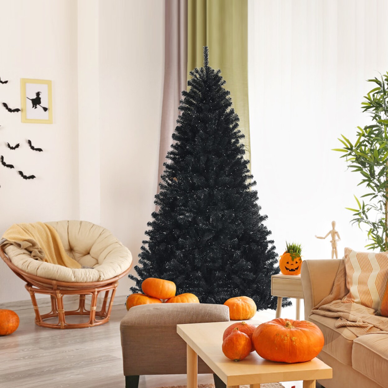 6 Ft Pre-Lit Black Halloween Tree Artificial Hinged Christmas