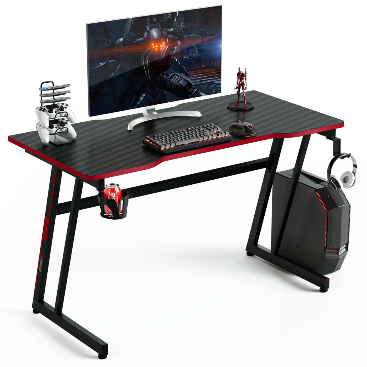 Gymax   47.5&#x27;&#x27; Gaming Desk Z-Shaped Computer Office Table w/Gaming Handle Rack