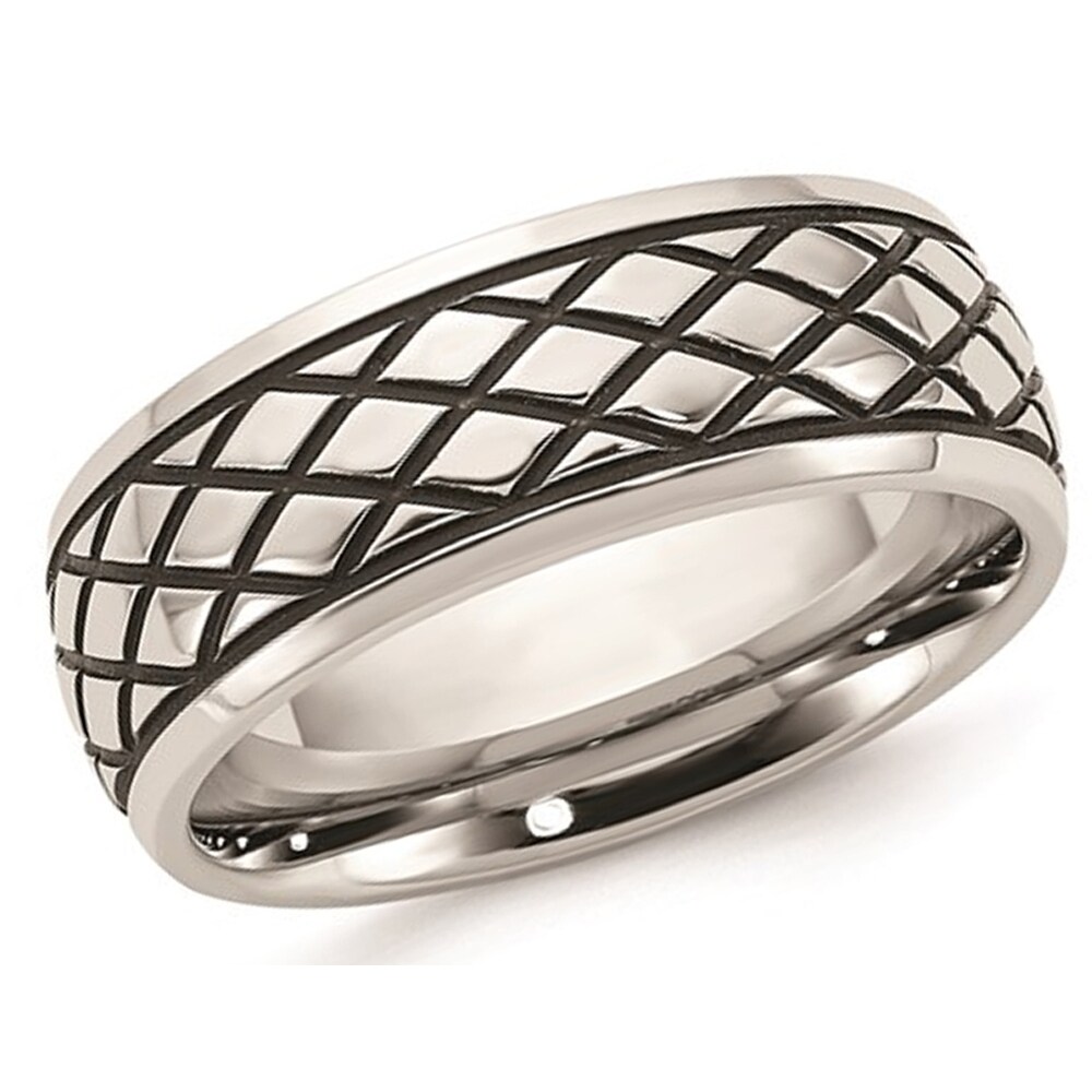 Gem And Harmony Mens Stainless Steel 8mm Polished Checkered Pattern