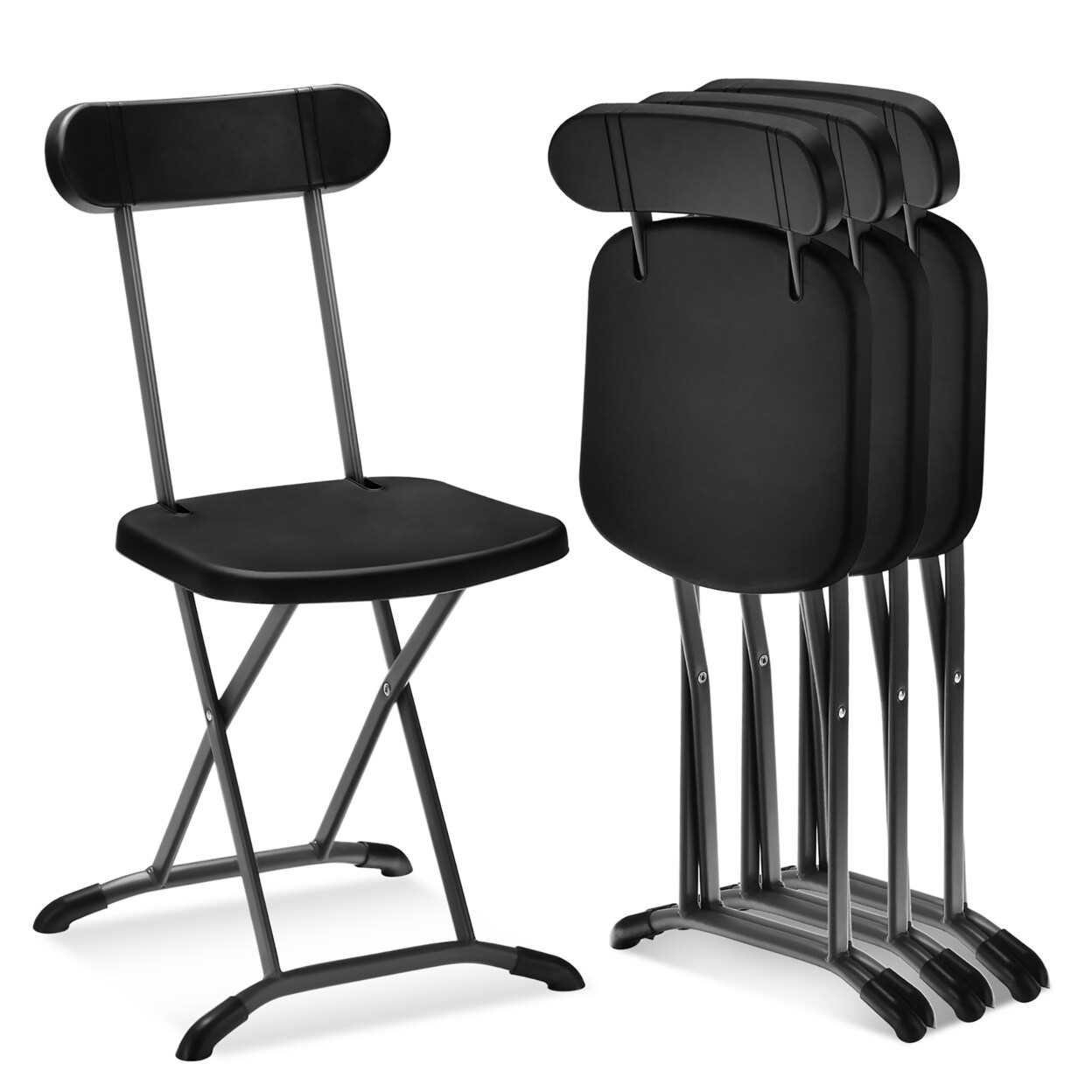 4-Pack Folding Chair W/ Metal Curved Feet Wide Seat And Ergonomic Backrest