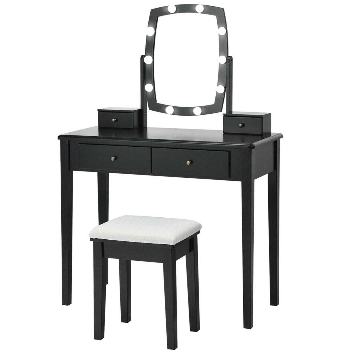 Vanity Table Set With Lighted Mirror Adjustable 10 Bulbs Dresser 4 Drawer