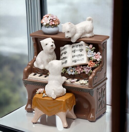 Ceramic Dogs Playing Piano Music Box, Home D&#xE9;cor, Gift for Her, Gift for Mom, Kitchen D&#xE9;cor, Dog Lover Gift, Pet Loss Gift