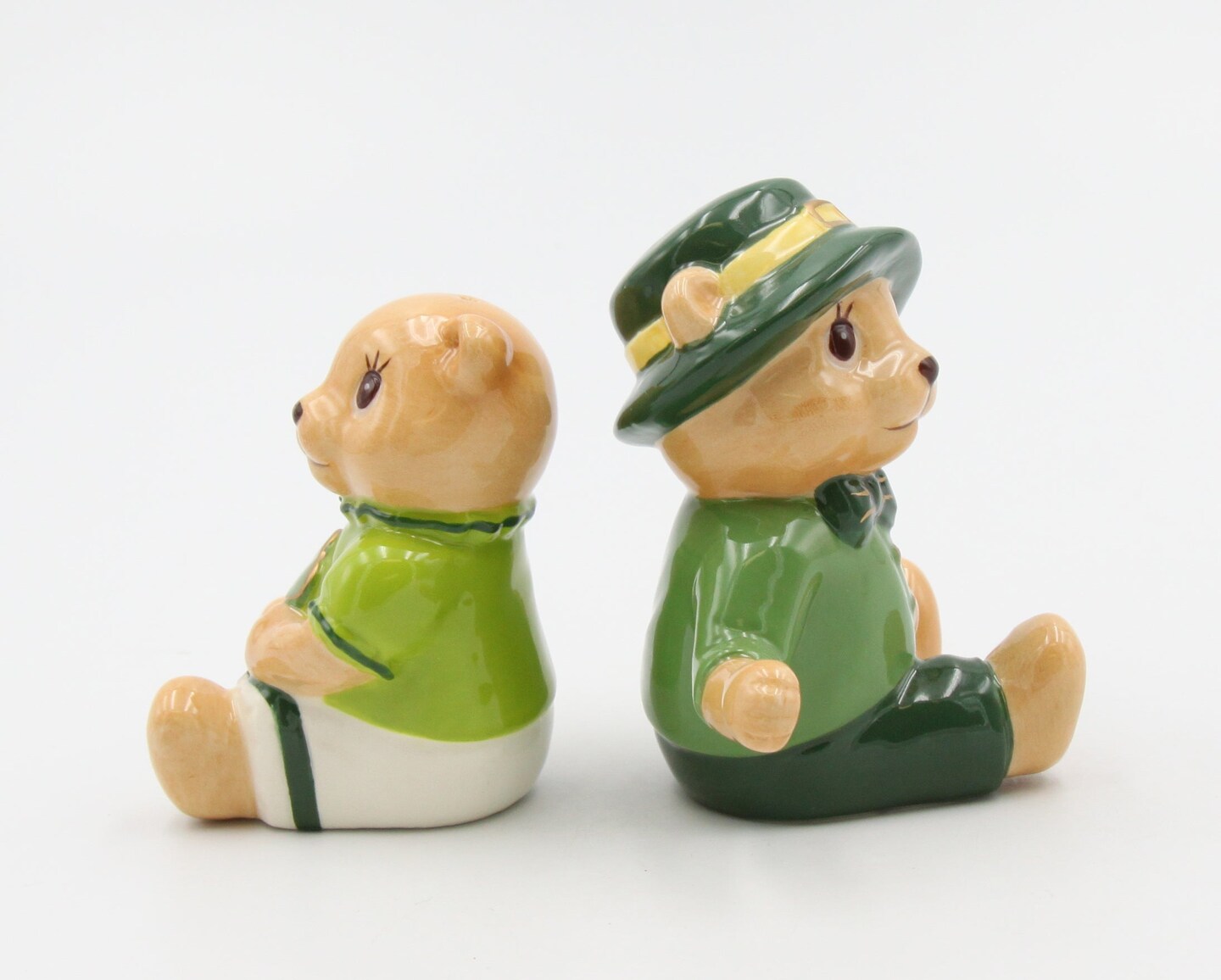Ceramic Irish Teddy Bear Couple with Shamrock Salt and Pepper, Gift for Her, Gift for Mom, Kitchen D&#xE9;cor, Irish Saint Patrick&#x2019;s Day D&#xE9;cor