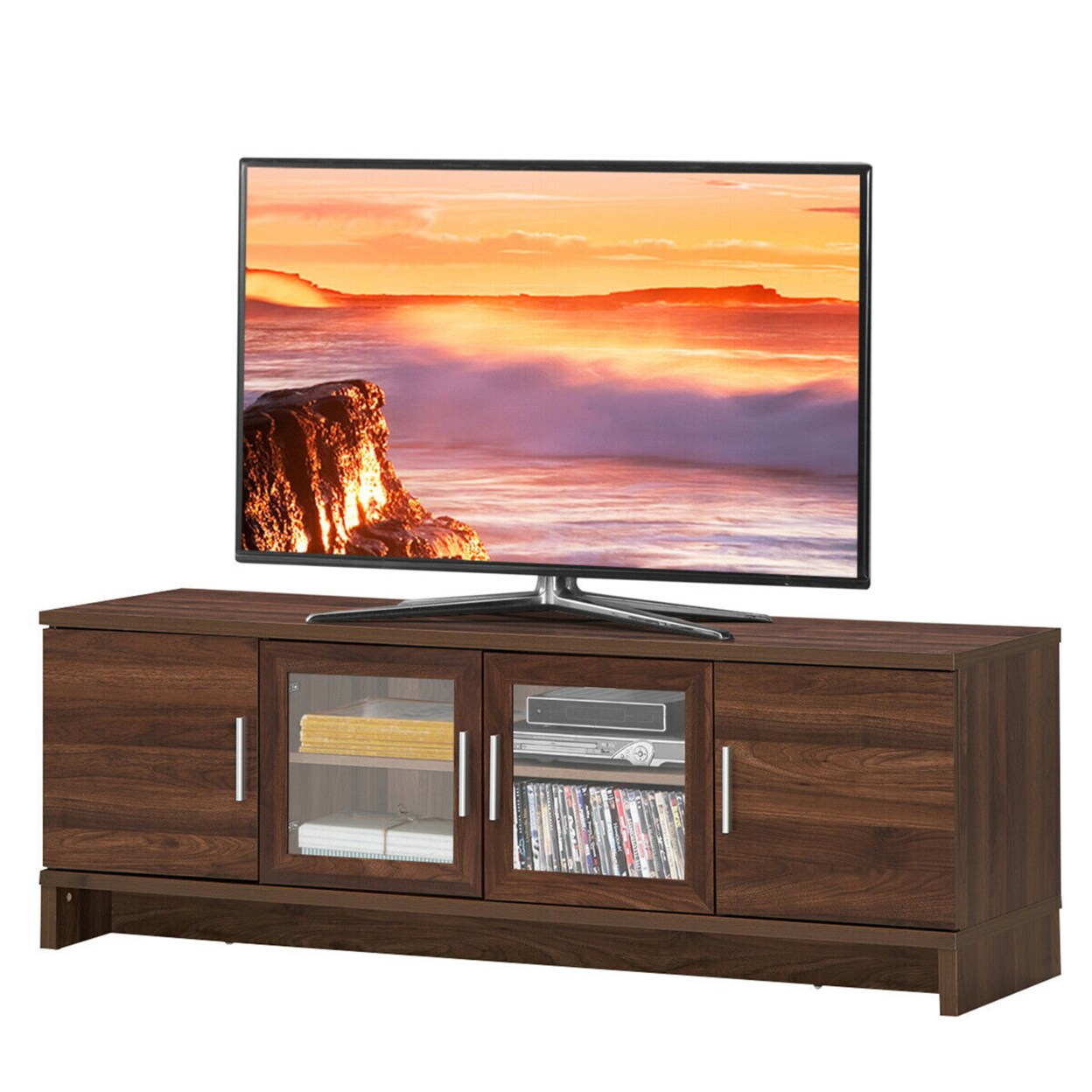 Gymax TV Stand Media Entertainment Center for TVs up to 70 w/ Storage Cabinet Walnut