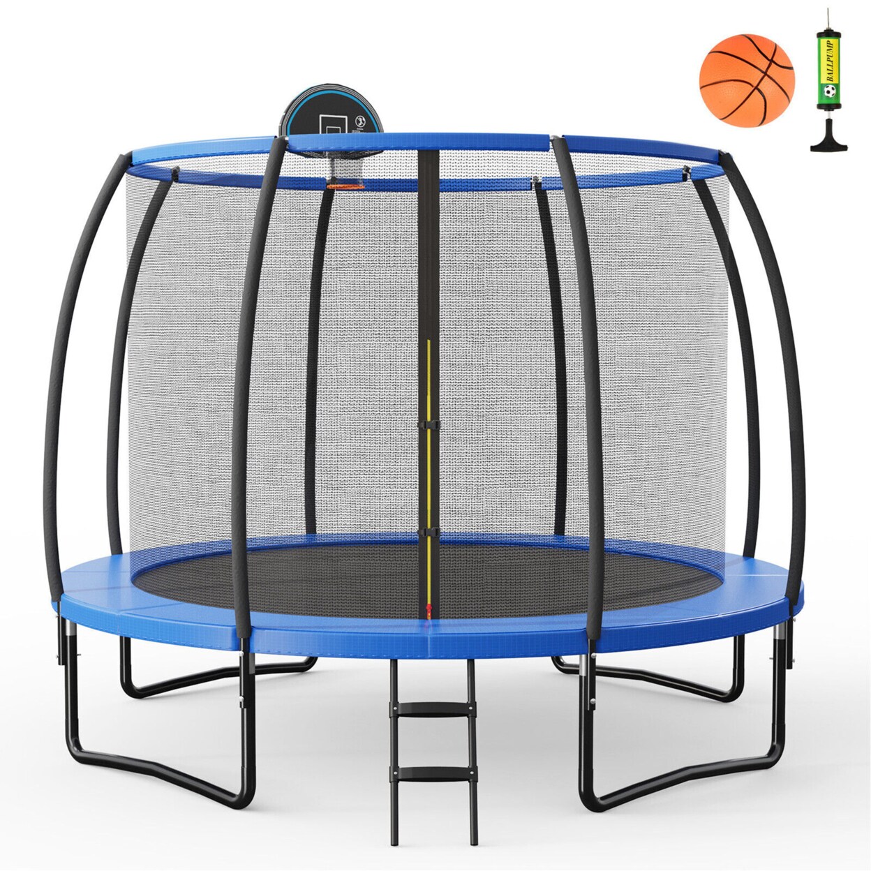 Gymax 10FT Recreational Trampoline W/Basketball Hoop Safety Enclosure Net Ladder