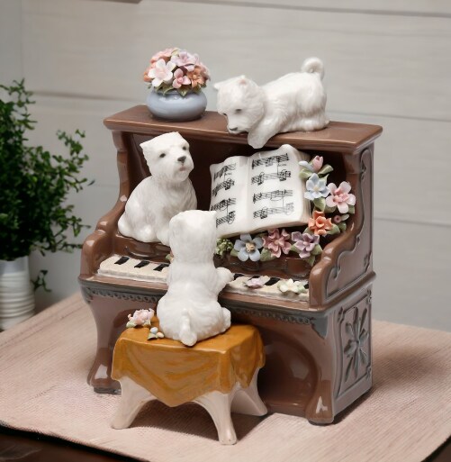 Ceramic Dogs Playing Piano Music Box, Home D&#xE9;cor, Gift for Her, Gift for Mom, Kitchen D&#xE9;cor, Dog Lover Gift, Pet Loss Gift