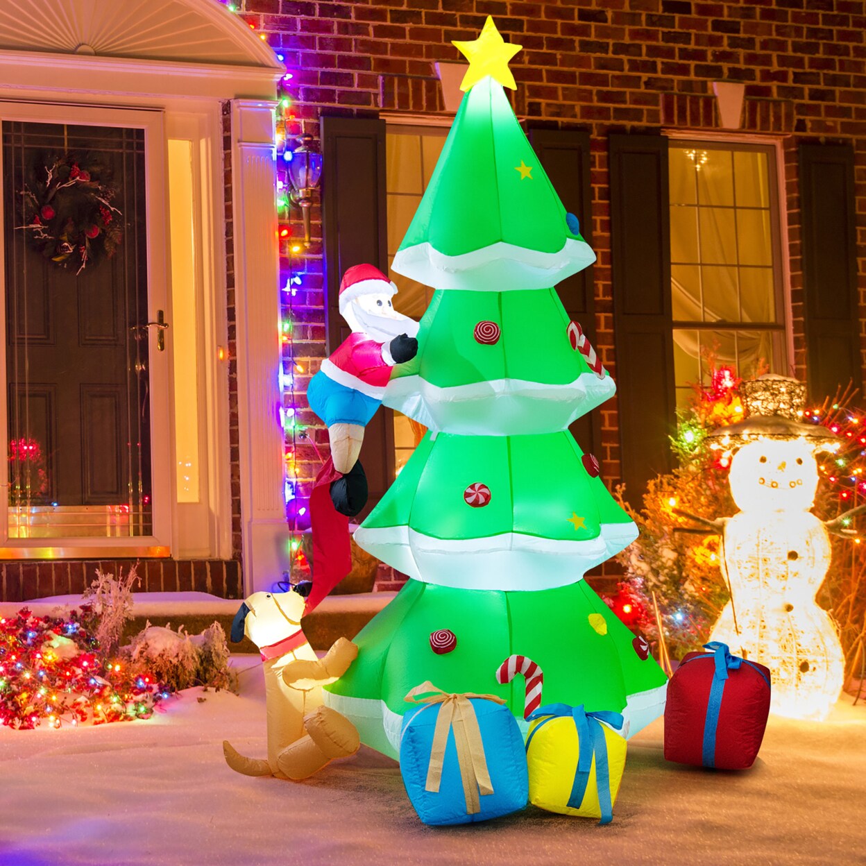 7Ft Self Inflatable Santa Claus Climbing Tree Christmas Decoration W/ Led Lights