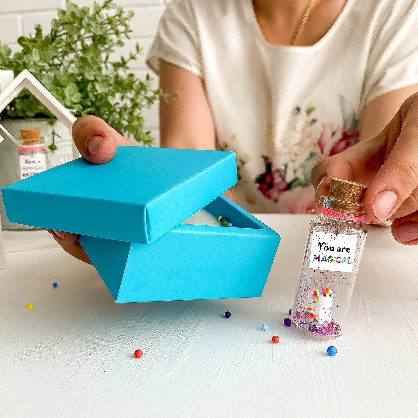 Tiny Magical Message in a Bottle Gift Idea   Classy Inspirational Gifts for Him and Her   Unique Presents for Women and Men (Rainbow Unicorn   You Are Magical in Teal Gift Box)