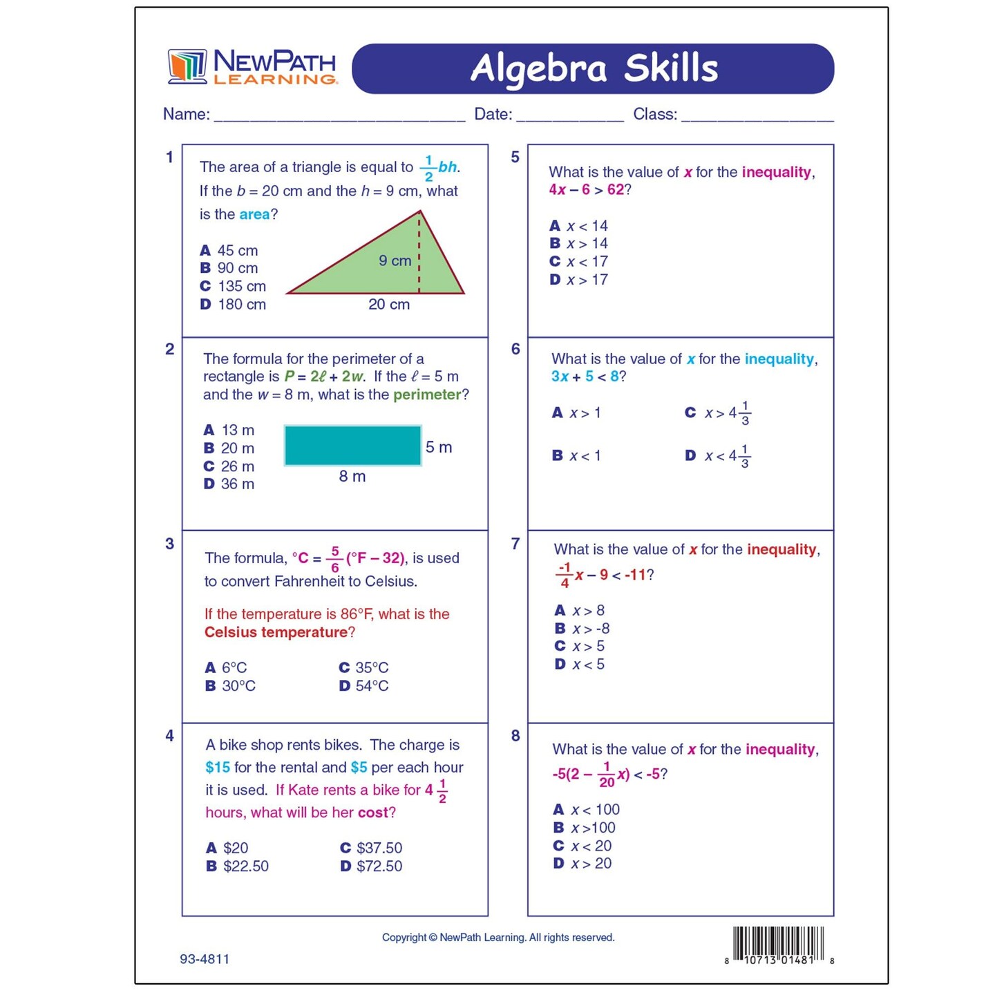 Algebra Skills Visual Learning Guides&#x2122; Set