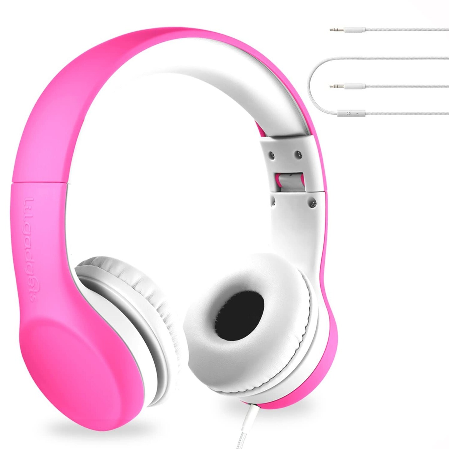 LilGadgets Connect+ Wired Kids Headphones for School with Microphone, Volume Limiting &#x26; Noise Cancelling On-Ear Headset with Cord, SharePort Technology &#x26; SoftTouch Padding, Pink