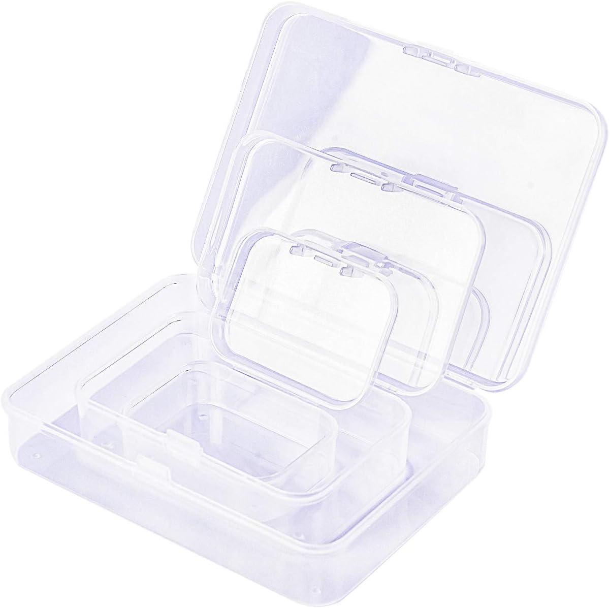 28 Pieces Mixed Sizes Rectangular Empty Mini Plastic Storage Containers with Lids for Small Items and Other Craft Projects (Clear)