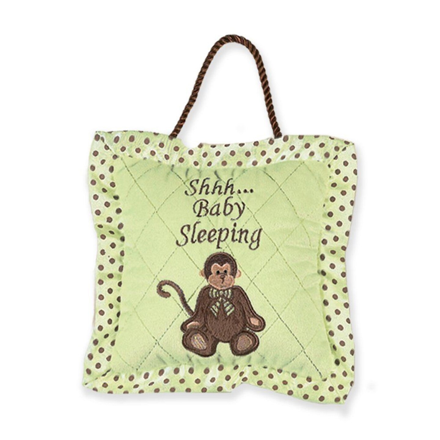 Bearington Little Giggles Monkey Baby Sleeping Green Door Pillow 7.5&#x22; x 7.5&#x22;