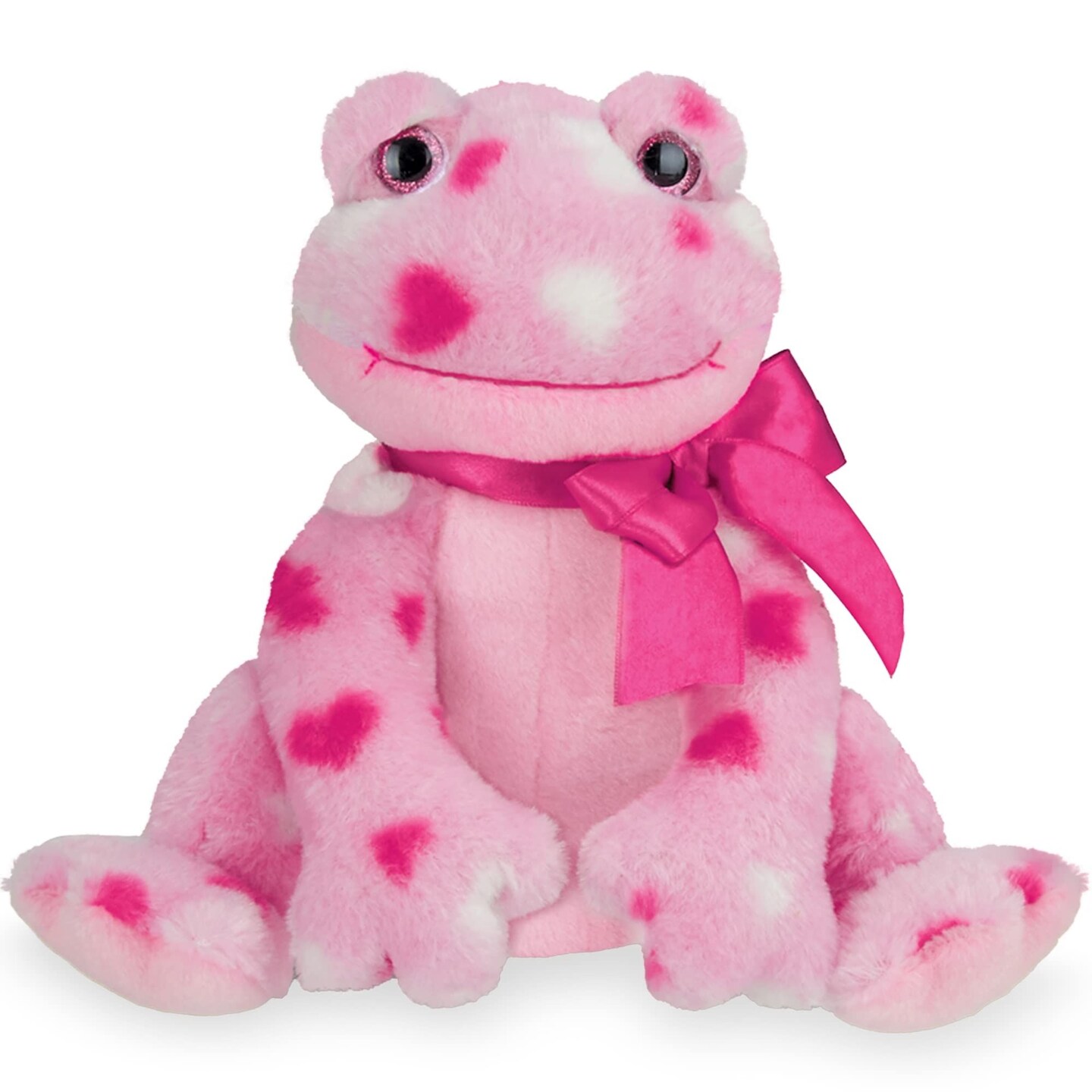 Bearington Hoppy Hearts Stuffed Animal Frog Plush Heart Printed with Pink Bow, Kid Companion Plushie, Great Gift For Birthdays, Holidays And Other Special Occasions like Valentines Day, Pink, 9 inches