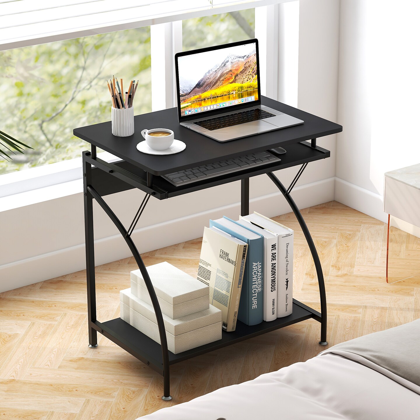 27.5 Inch Laptop Table Computer Desk For Small Spaces With Pull-out Keyboard Tray