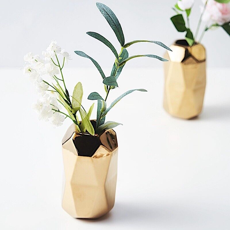 2 Gold 6-Inch Geometric Cylinder CERAMIC VASES Centerpieces