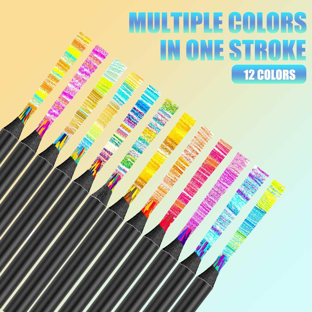 12 Pieces  Rainbow Pencils, Multi Colored Pencils for Adult Coloring, Multicolored Pencils for Art Drawing, Professional Art Supplies for Artists, for Coloring and Sketching.