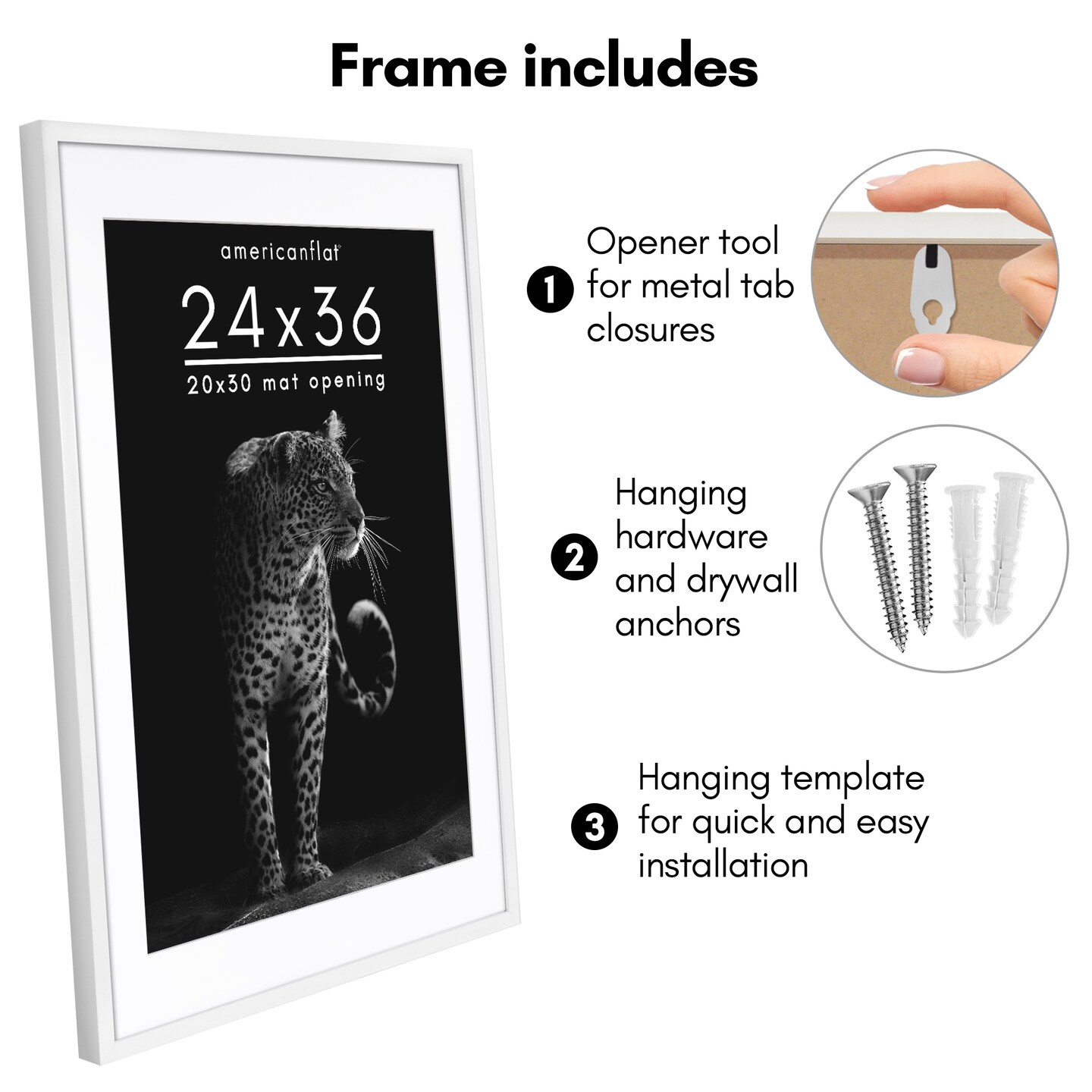 Americanflat Gallery-Style Picture Frame with Mat - Showcase Artwork, Prints, and Photos - Shatter Resistant Glass - Hanging Hardware with Drywall Anchor