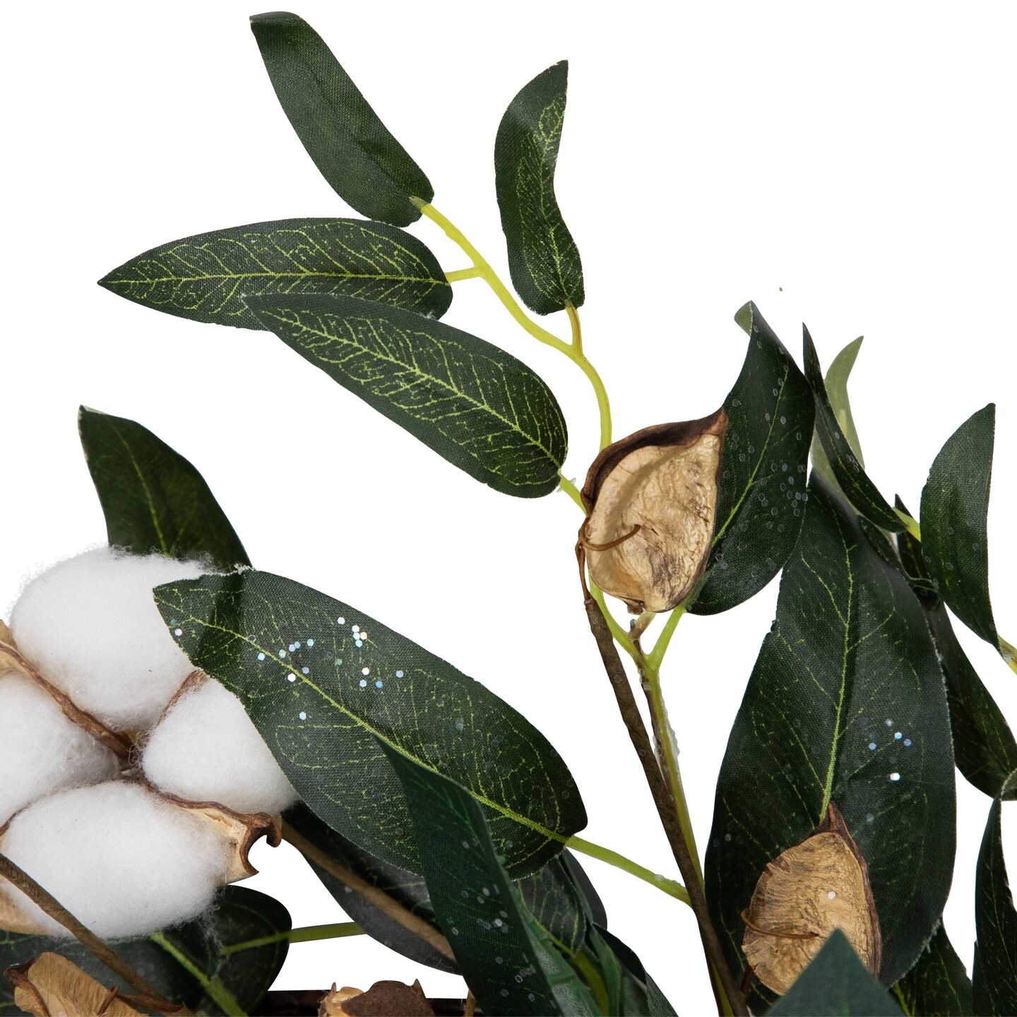 Northlight Cotton Flowers with Foliage Twig Wreath - Thumbnail 2