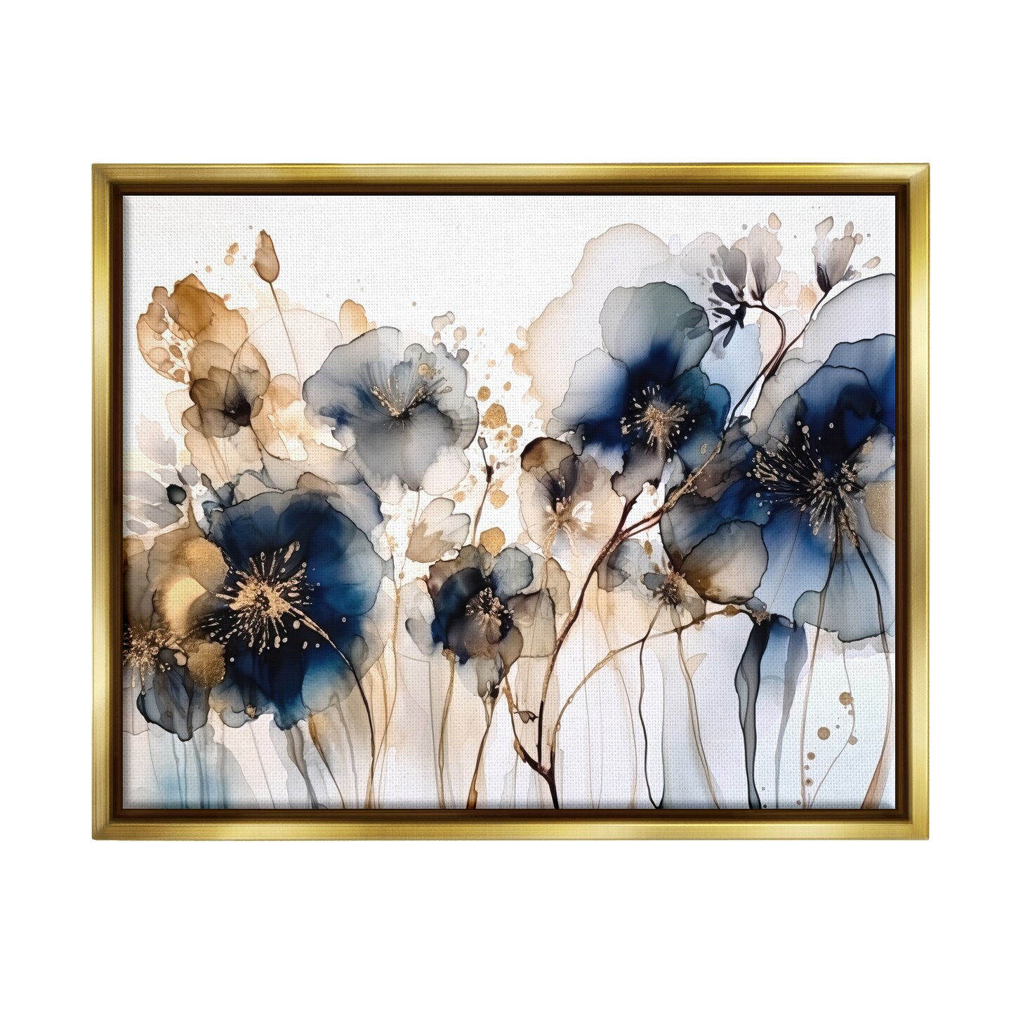 Stupell Industries Navy &#x26; Gold Abstraction Framed Floater Canvas Wall Art
