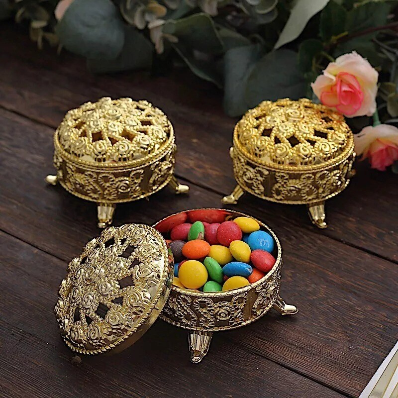 GOLD 12 Metallic 2.5&#x22; Mini Round Gift Boxes Vintage FAVOR HOLDERS
