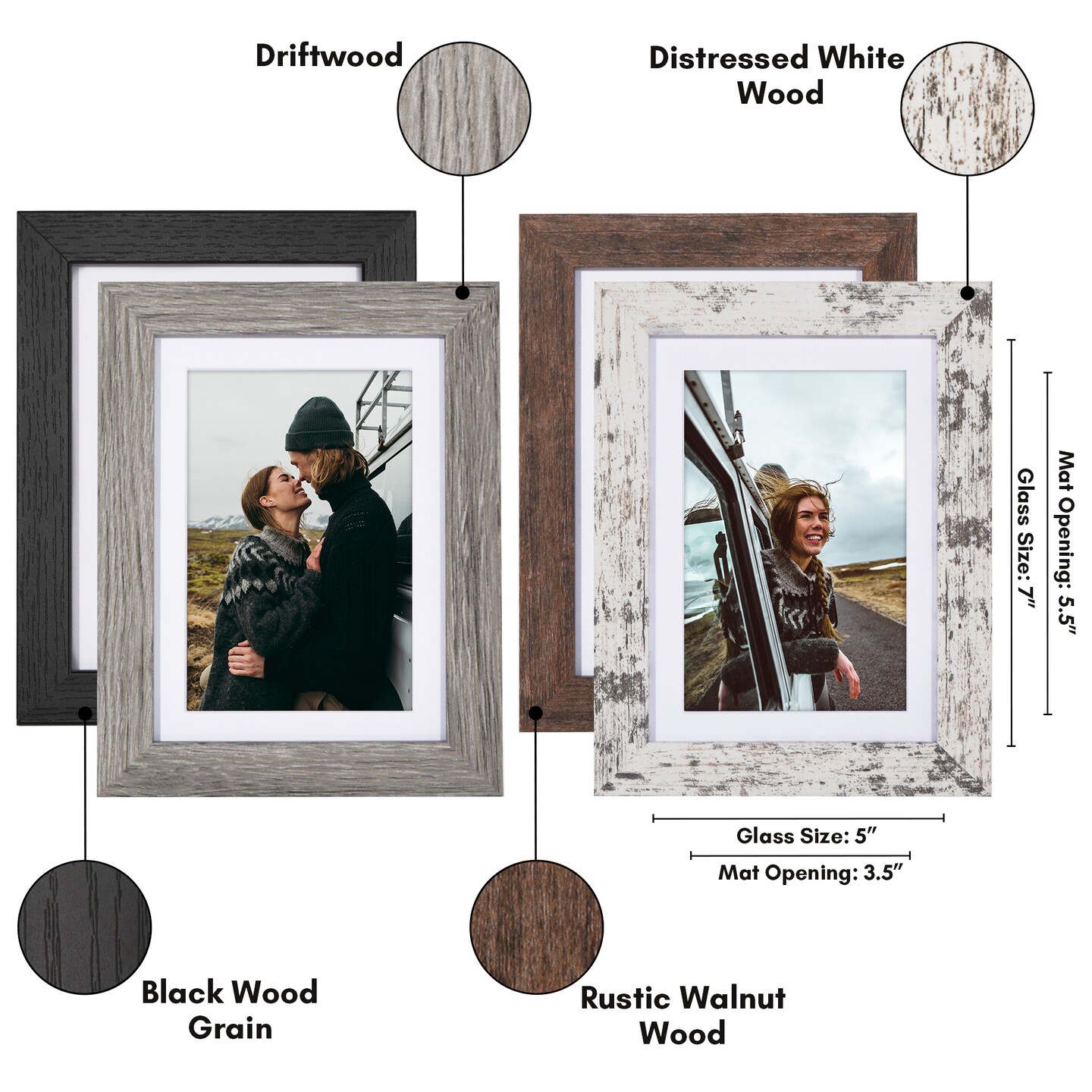 Americanflat Photo Frame Set with Mat - Set of 4 - Farmhouse Decor Picture Frames - Shatter Resistant Glass - Hanging Hardware - Includes Easel