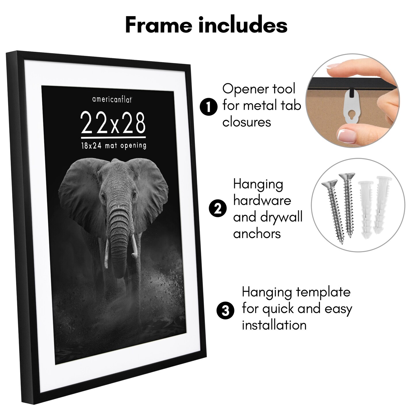 Americanflat Gallery-Style Picture Frame with Mat - Showcase Artwork, Prints, and Photos - Shatter Resistant Glass - Hanging Hardware with Drywall Anchor