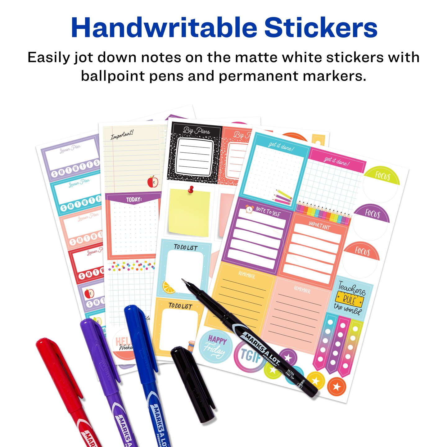 Avery Teacher Planner Stickers Pack, 30 Sheets of Teacher Planner Stickers, Set of 1,430 Stickers for Your Planner, Journal or Calendar (6781)