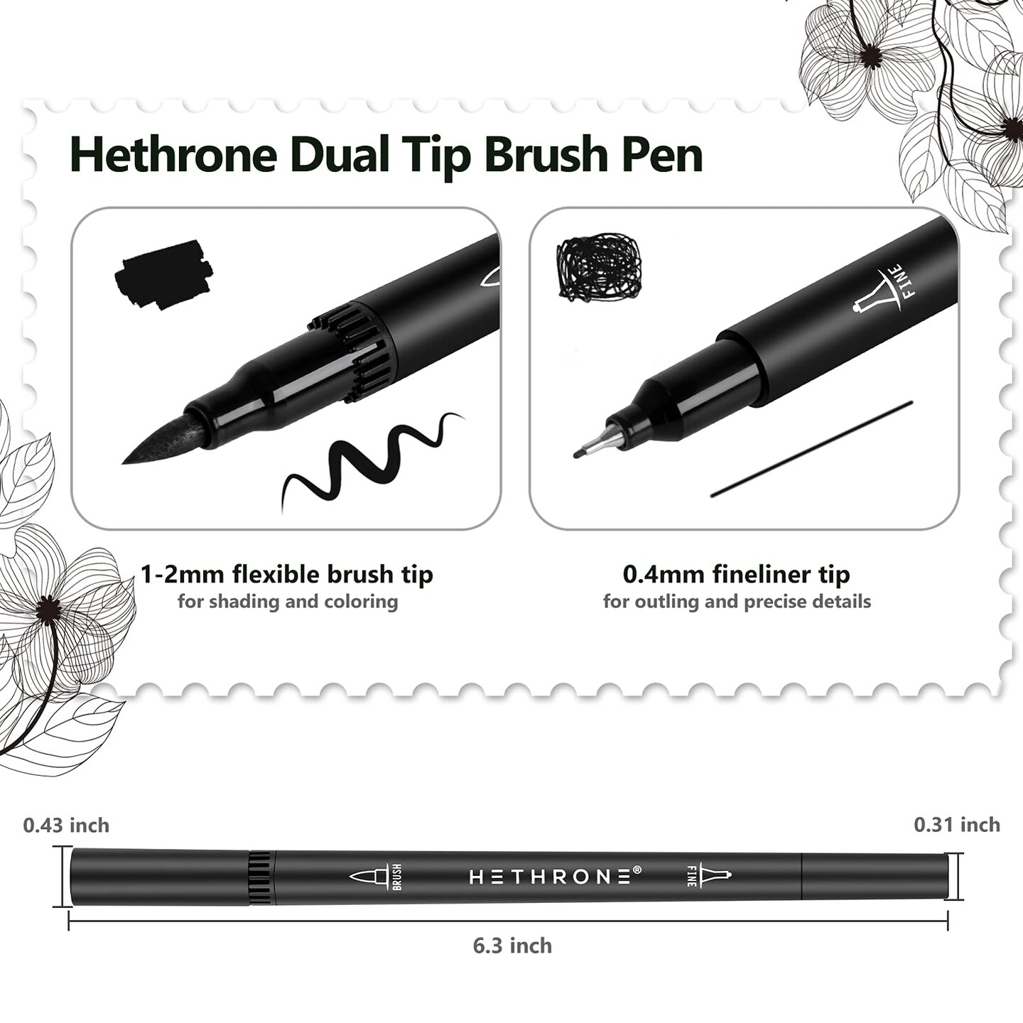 Hethrone Black Markers for Drawing - Marker Pens Brush Pens for Artists Felt Tip Pens Calligraphy Pens 12 Pack