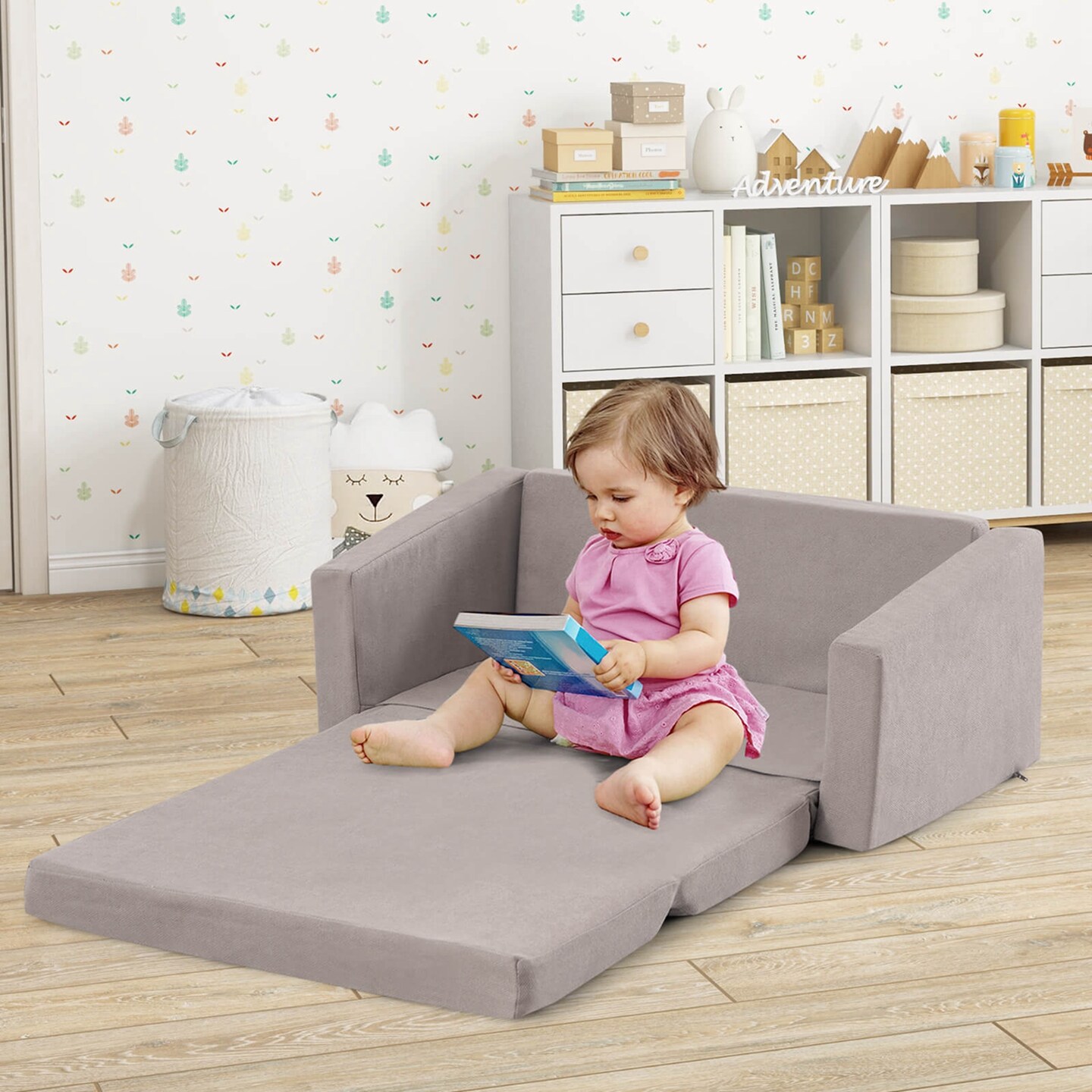 Honeyjoy 2-in-1 Toddler Fold out Couch Children&#x2019;s Convertible Sofa to Lounger