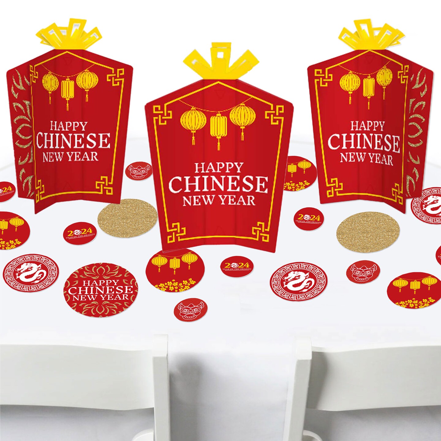 Big Dot of Happiness 2024 Year of the Dragon - Lunar New Year Decor and Confetti - Terrific Table Centerpiece Kit - Set of 30